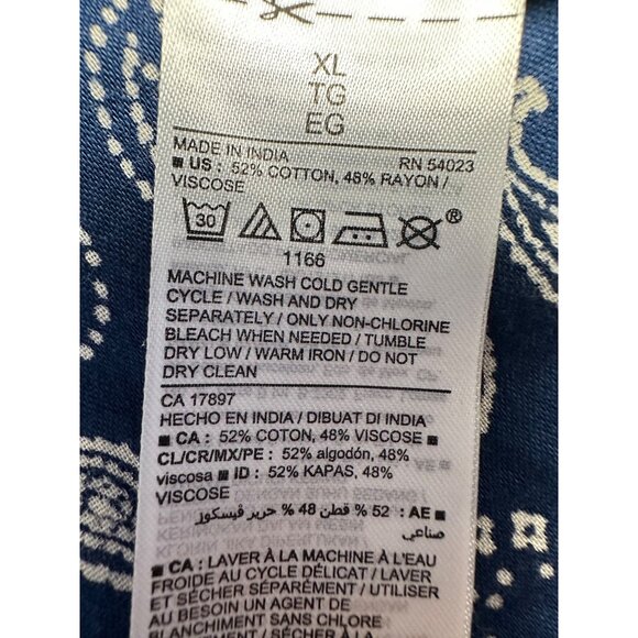 Old Navy Bandana Print Smocked Shoulder Poet Blouse XL Blue Boho Coastal Cowgirl - Picture 9 of 10